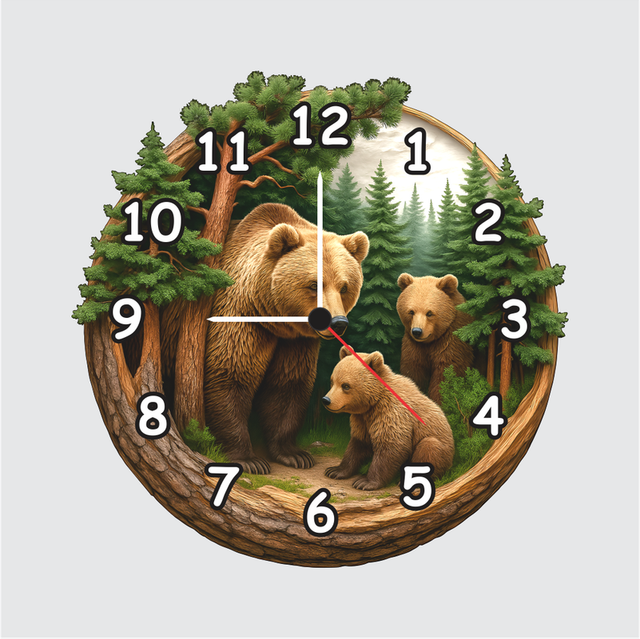 1-1.png TERA MERA GIFT 3D Wooden Bear Family Wall Clock 12 Inch Round Wall Decor for Bedroom Living Room Study and Kids Room - Image 1