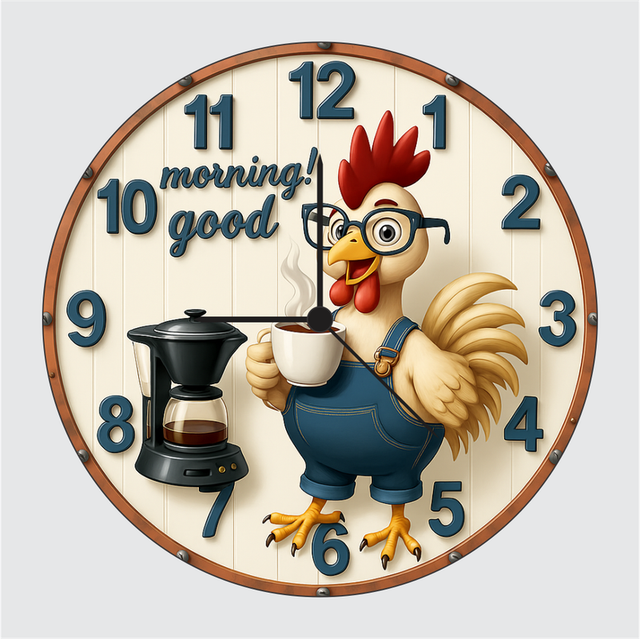 10-1.png TERA MERA GIFT 3D Wooden Rooster Wall Clock 12 Inch Round Clock – Funny Coffee Theme Kitchen Decor for Home and Café Wall - Image 1