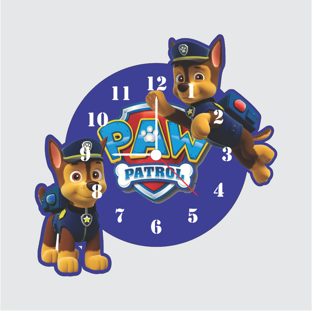 102.png TERA MERA GIFT | Paw Patrol Chase Design Wall Clock 12 Inch | 6mm MDF Matte Finish | Fun Cartoon Dog Kids Room Wall Clock - Image 1