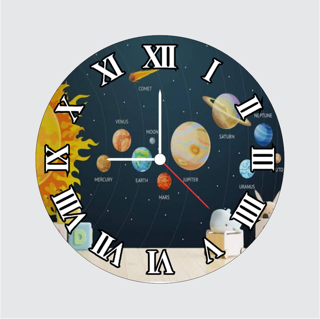 103.png TERA MERA GIFT | Solar System Design Wall Clock 12 Inch | 6mm MDF Matte Finish | Planet Theme Learning Kids Wall Clock - Image 1