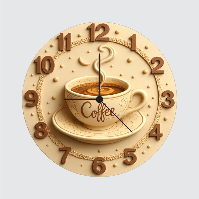 106-1.png TERA MERA GIFT 12 Inch MDF Coffee Theme Wall Clock Decorative 3D Art Silent Quartz Kitchen Living Room Home Decor - Image 1