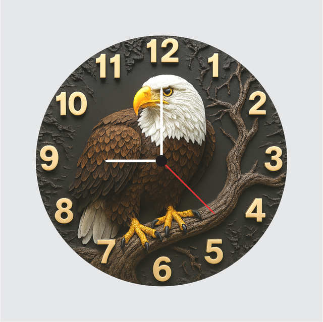 120-1.png TERA MERA GIFT 12 Inch MDF Eagle Wall Clock 3D Textured Design Silent Quartz Movement Modern Home Decor Artistic Nature Theme Clock - Image 1