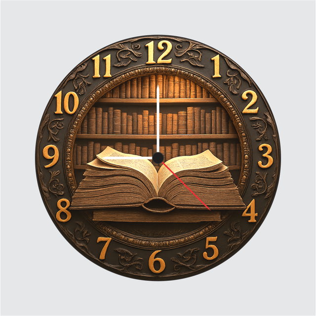 20-1.png TERA MERA GIFT 3D Wooden Book Theme Wall Clock 12 Inch Round Clock – Vintage Library Decor for Study and Office - Image 1