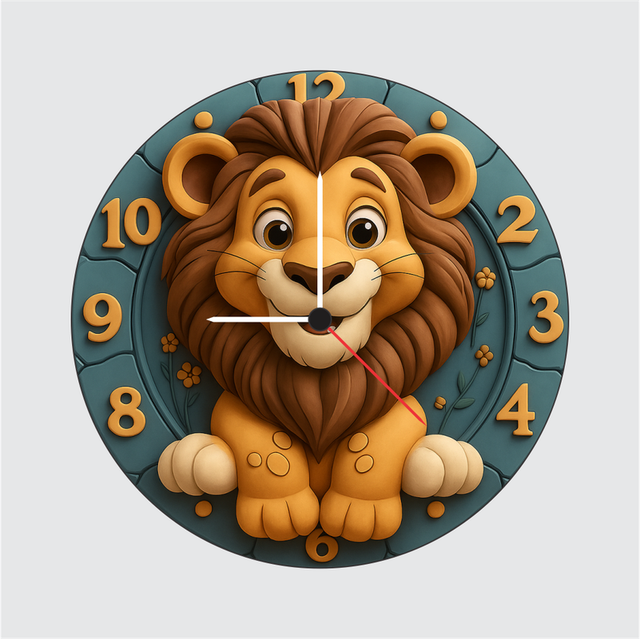 25-1.png TERA MERA GIFT 3D Wooden Lion Wall Clock 12 Inch Round Clock – Animal Theme Kids Room Decor and Home Gift Idea - Image 1