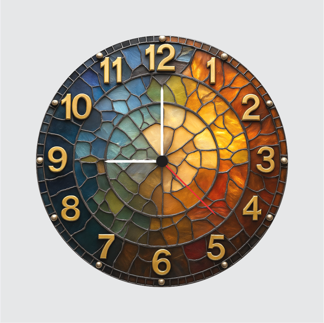30-3.png TERA MERA GIFT Stained Glass Style Wall Clock 12 Inch | Artistic Colorful Home Décor | Premium Silent Quartz - Image 1