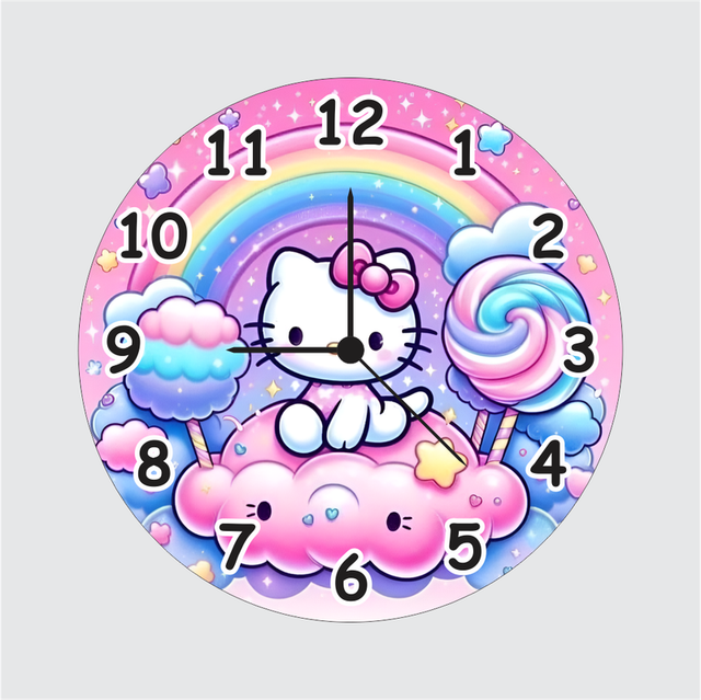 33.png TERA MERA GIFT | Hello Kitty Wall Clock | Adorable Pink Rainbow Design for Girls Room or Play Area - Image 1