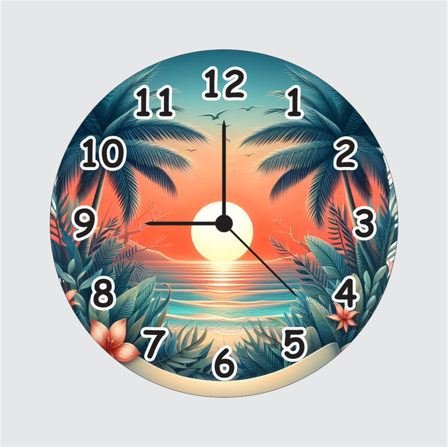 37.png TERA MERA GIFT | Tropical Sunset Beach Wall Clock | Elegant Palm Beach Design for Stylish Home and Office Decor - Image 1