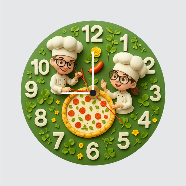 38-3.png TERA MERA GIFT Chef Pizza Wall Clock 12 Inch | Cute Kids Room Décor | Fun Kitchen & Playroom Clock - Image 1