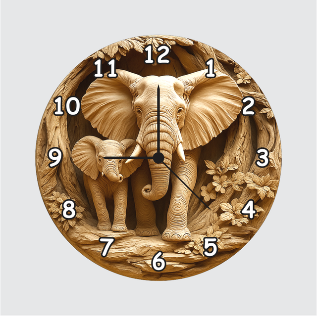 41-1.png TERA MERA GIFT 3D Wooden Elephant Wall Clock 12 Inch Round Clock – Wildlife & Nature Design for Living Room & Office Decor - Image 1
