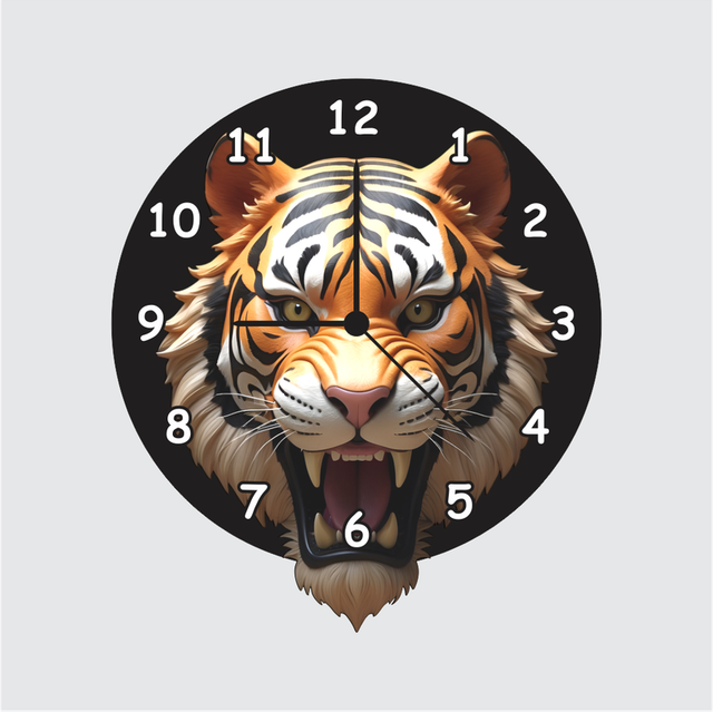 46-1.png TERA MERA GIFT 3D Wooden Tiger Face Wall Clock 12 Inch Round Clock – Roaring Animal Design for Living Room & Bedroom Decor - Image 1