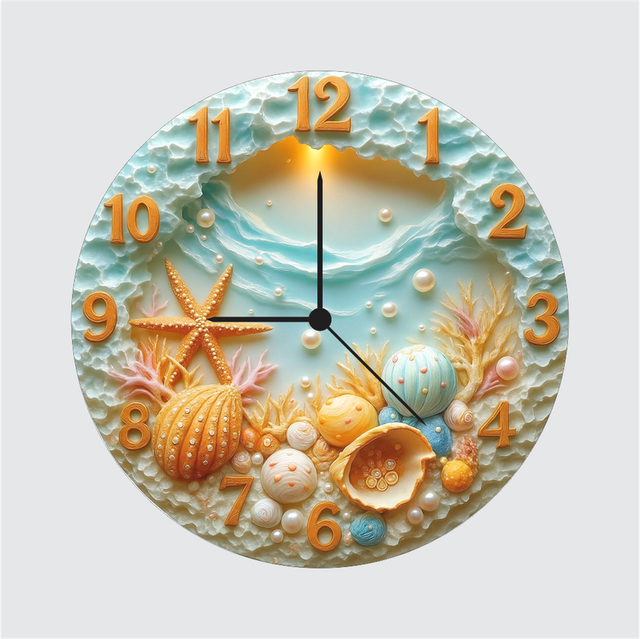 50-1.png TERA MERA GIFT 3D Wooden Seashell Wall Clock 12 Inch Round Clock – Starfish & Ocean Theme for Bedroom & Home Decor - Image 1