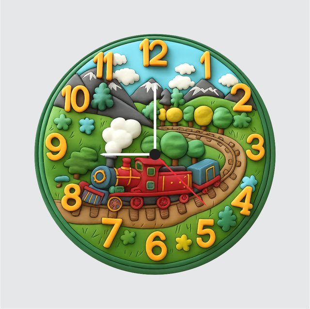 56-1.png TERA MERA GIFT Train Theme Kids Wall Clock 12 Inch | Cute Cartoon Engine Clock for Boys & Girls | Perfect Gift for Kids Room & Birthday - Image 1