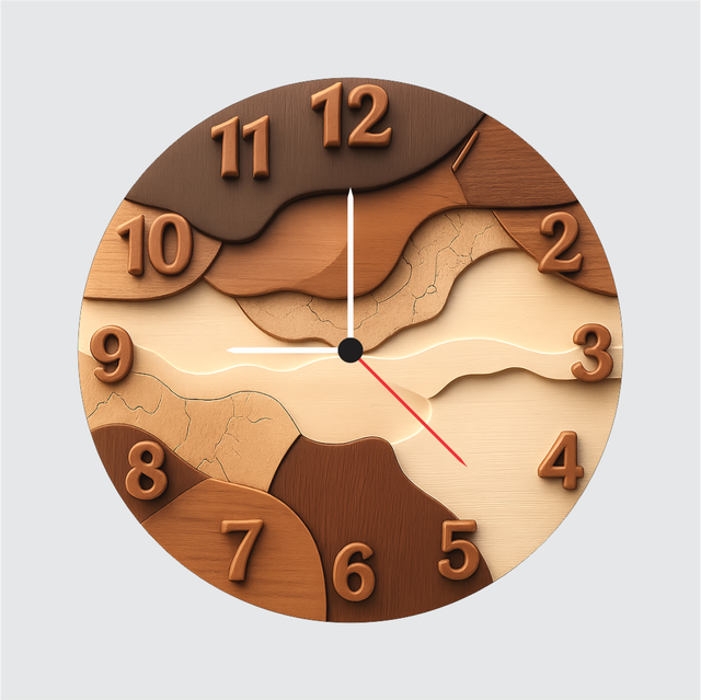 63-1.png TERA MERA GIFT Wooden Layer Art Wall Clock 12 Inch | Artistic Brown Texture Clock for Home & Office Décor | Ideal Gift for Housewarming - Image 1