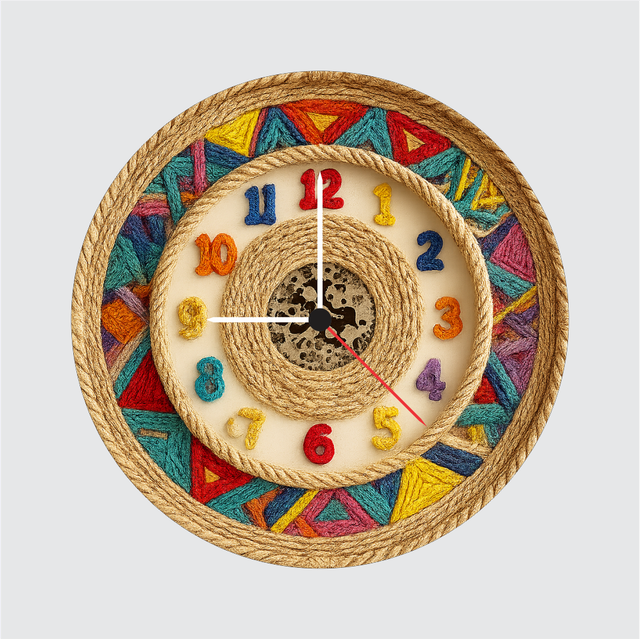 68-1.png TERA MERA GIFT Multicolor Handcrafted Rope Wall Clock 12 Inch | Vibrant Art Décor Clock for Living Room & Kids Room | Perfect Festive Gift - Image 1