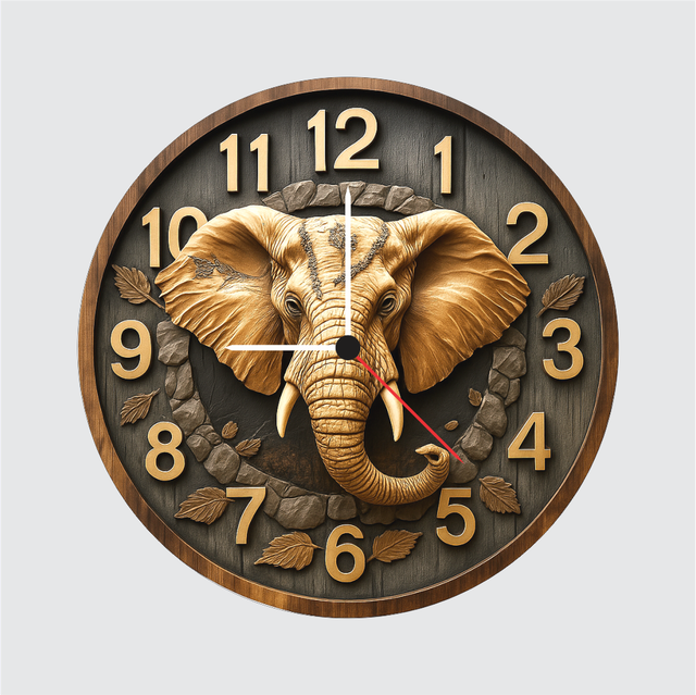 77-1.png TERA MERA GIFT Elephant Wall Clock 12 Inch Wild Jungle Theme Decorative Animal Clock for Gifting - Image 1