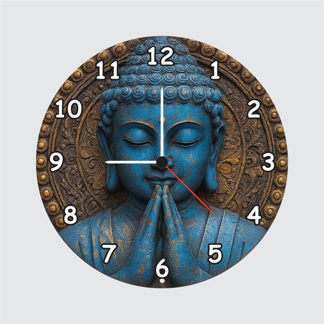 83-1.png TERA MERA GIFT Blue Buddha Wall Clock 12 Inch Spiritual Home Decor Meditation Theme Gift Clock - Image 1