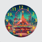 TERA MERA GIFT | Carnival Design Wall Clock 12 Inch | 6mm MDF Matte Finish | Fun Fair Style Kids Wall Clock